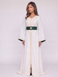 Caftan Nawara - Creamy Ivory & Vert Roi