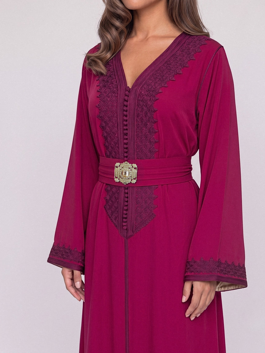 Caftan Layl - Cherry & Creamy Beige