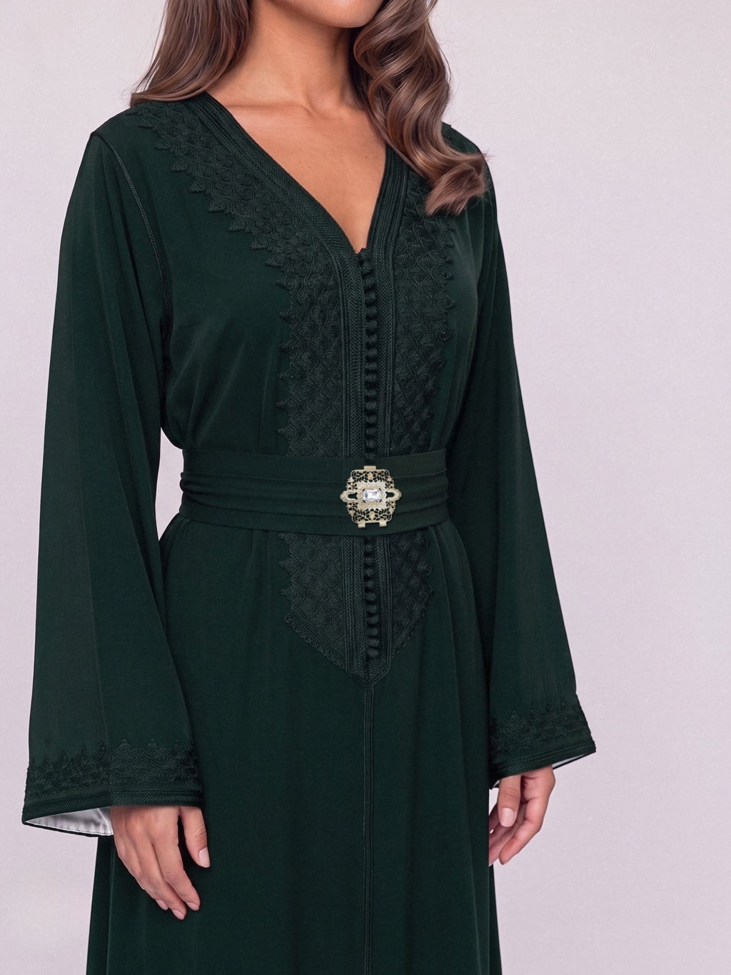 Caftan Layl - Vert roi & Ivoire