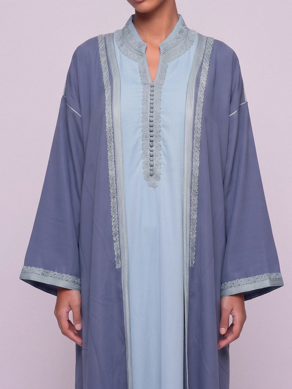 Kimono deux pièces Col Officier - Blue Stone