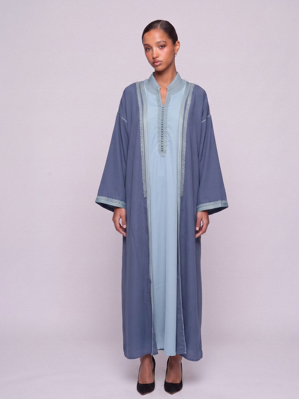 Kimono deux pièces Col Officier - Blue Stone