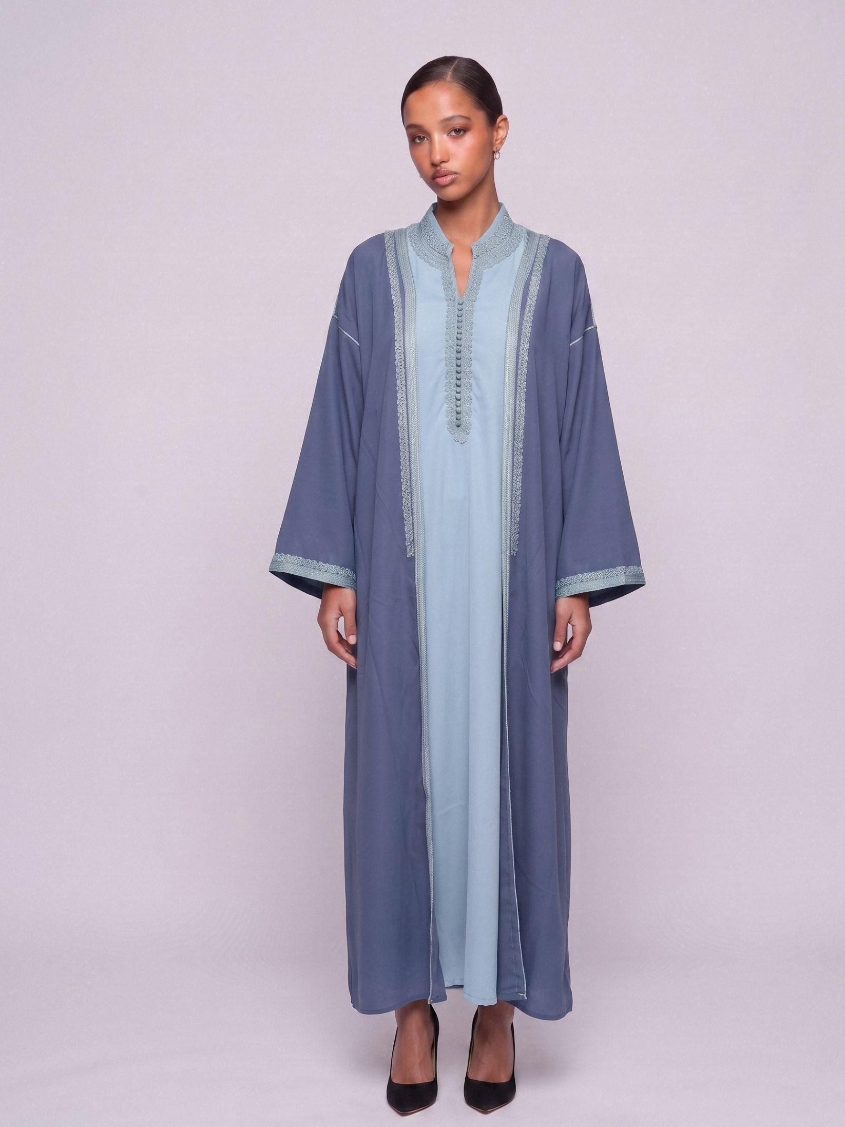 Kimono deux pièces Col Officier - Blue Stone