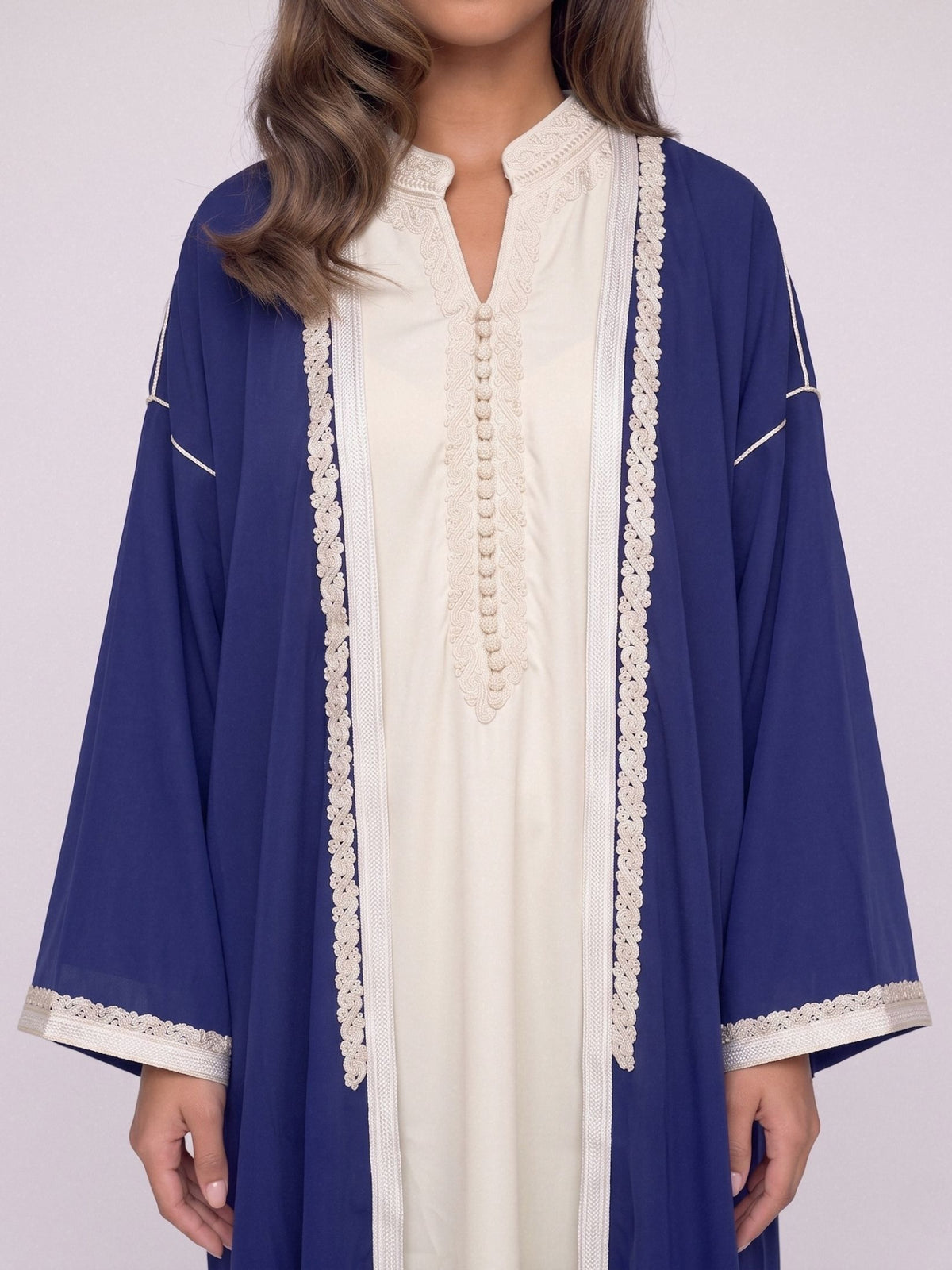 Kimono deux pièces Col Officier - Navy Blue & Ivoire